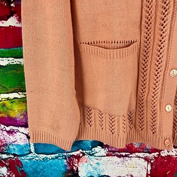 Vintage 90s Peachy Pink Grandma Button Front Cardigan Sweater Size Large - Picture 4 of 6
